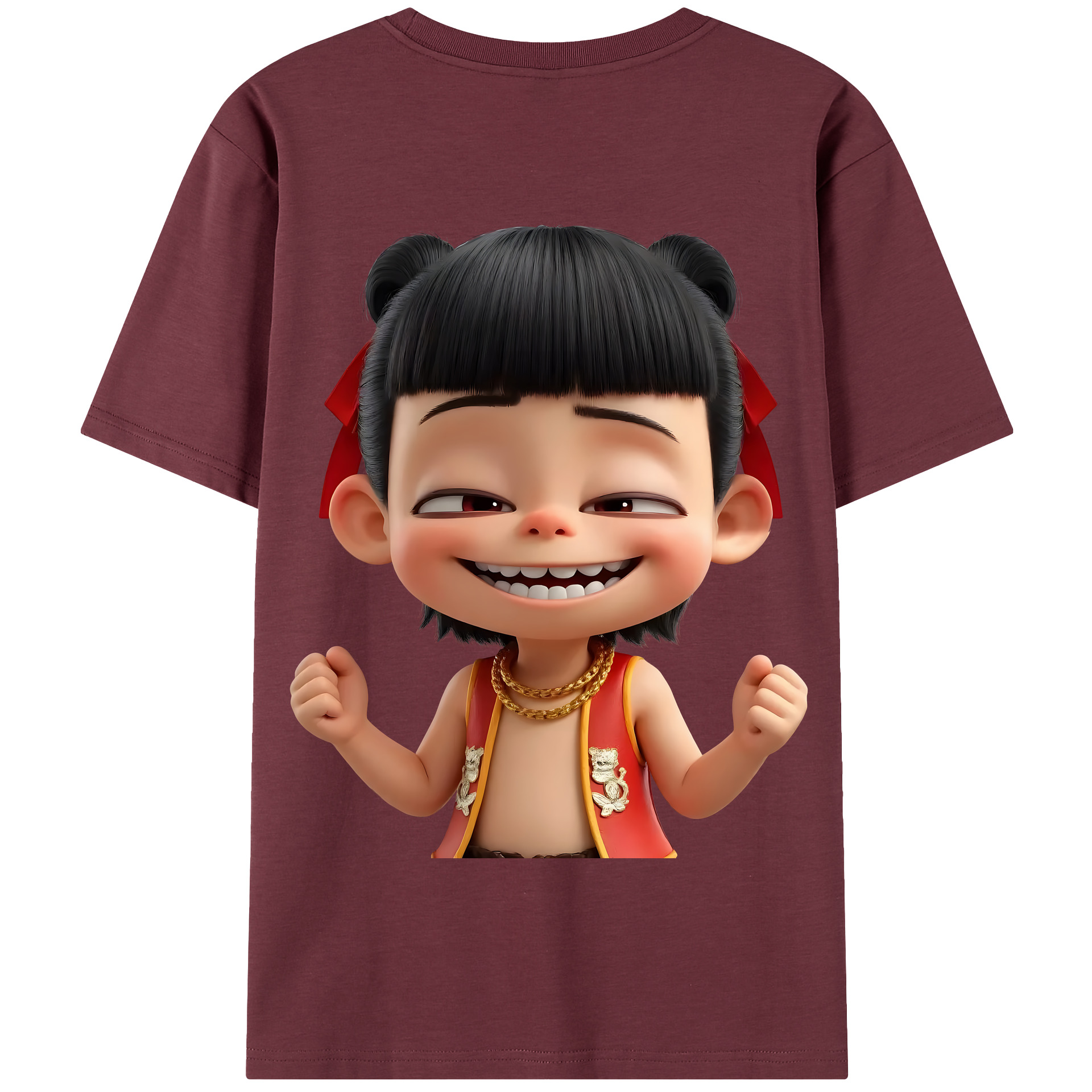 （画像用） Ne Zha 2 ナタ 魔童の大暴れ 綿100％半袖Tシャツ（背面プリント）